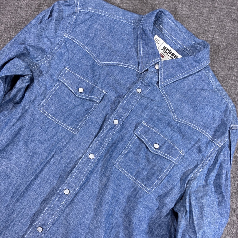 Urban Pipeline Western Button Down Mens Large Blue Chambray‎ Long Sleeve Shirt